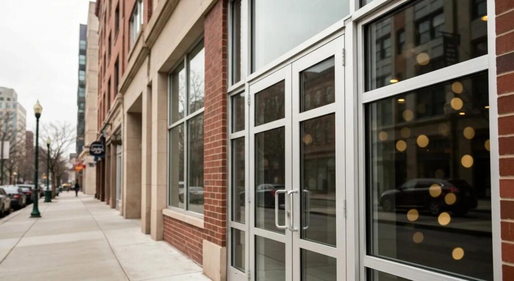Aluminum and glass commercial doors enhancing storefront security and aesthetics in Washington DC
