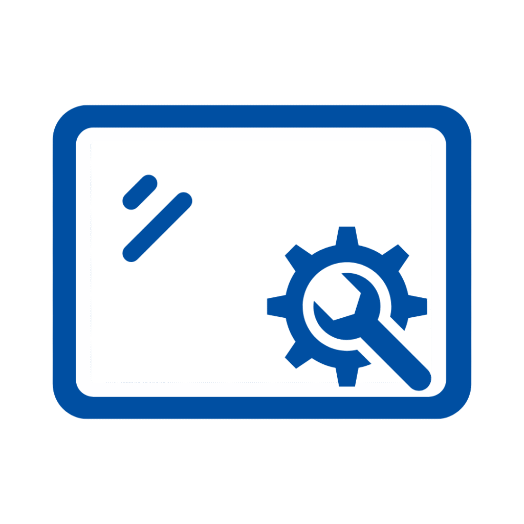 Window graphic featuring a wrench and gear, symbolizing emergency window repair services by American Glass and Doors.