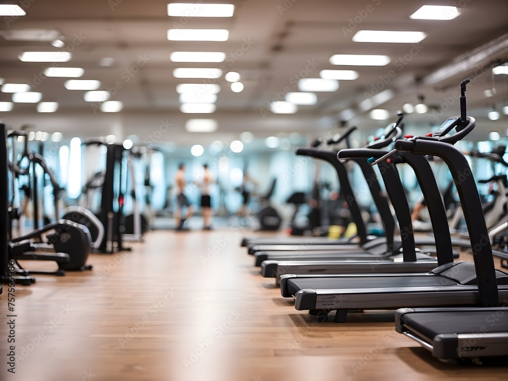 Spacious fitness center interior featuring gym equipment, including treadmills and weight machines, designed for high-traffic use in gyms and fitness centers.