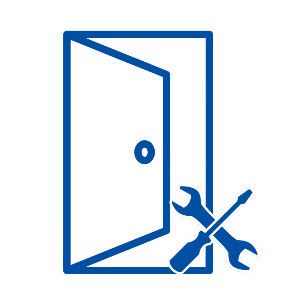 Illustration of commercial door repair with wrench and screwdriver. Professional door service and maintenance | American Glass and Door