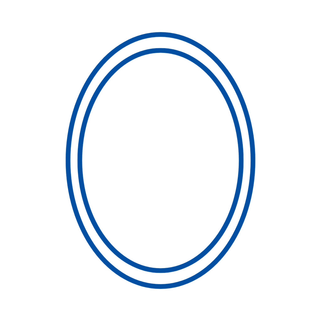 Blue double circle on gray background, representing a Custom Mirror design or installation service | American Glass and Door