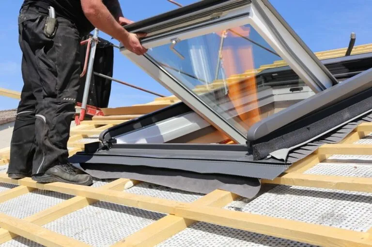 Finished glazed units laid out on a roof before being fitted