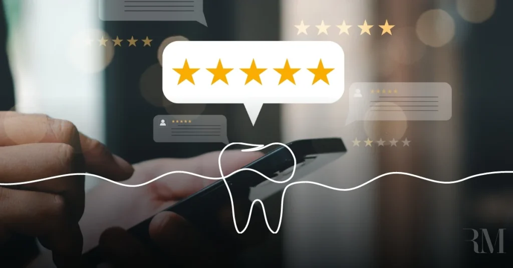 Online dental reviews on a mobile phone screen show five-star feedback, highlighting patient satisfaction with dental services | American Glass and Door