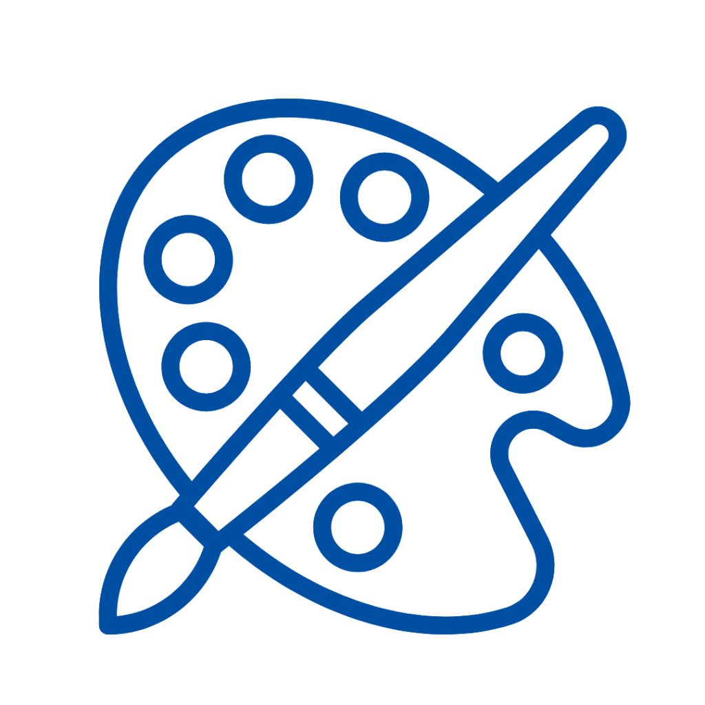 Blue icon representing Commercial Window Replacement services: A paint palette and brush, symbolizing artistic precision | American Glass and Door