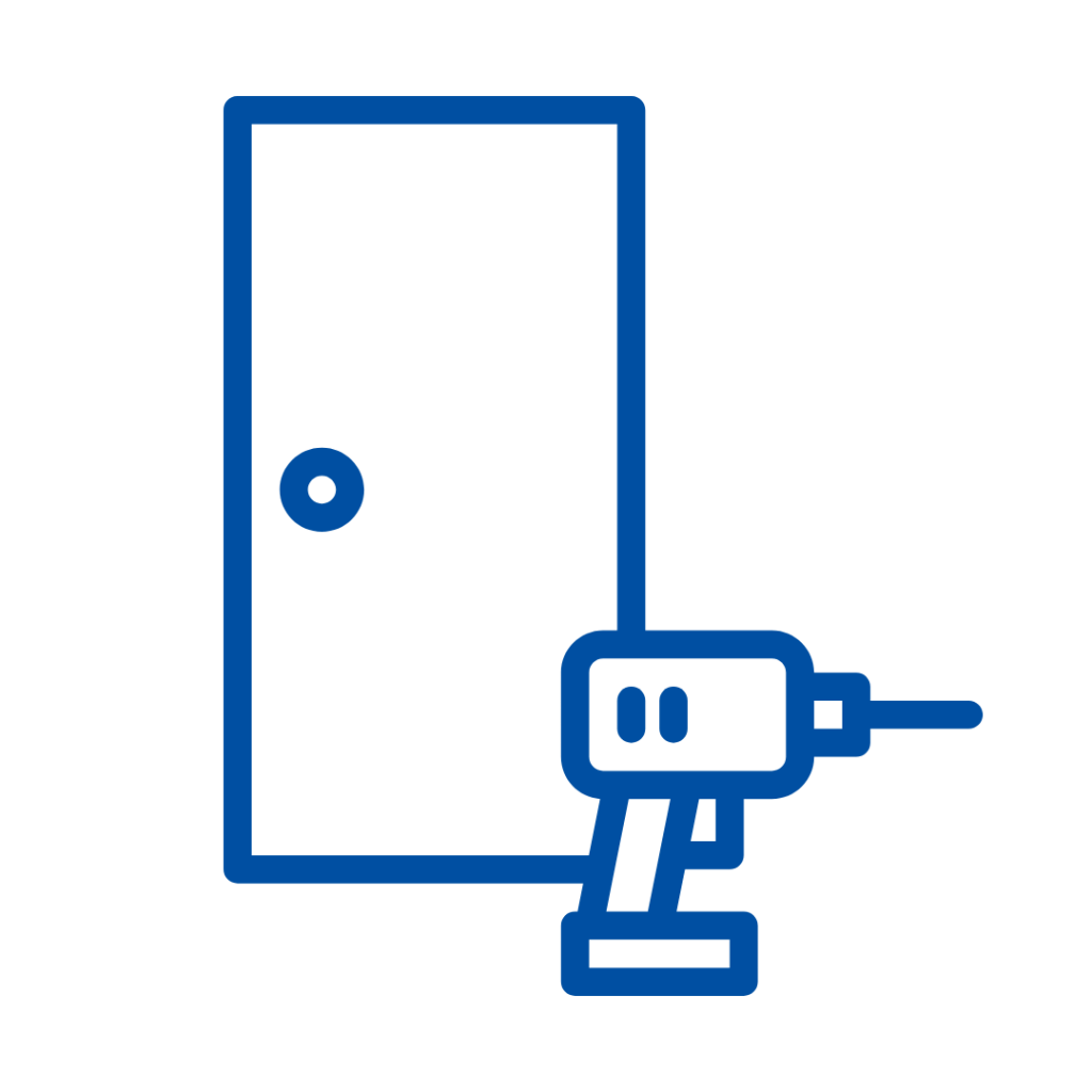 Maryland door installation icon with power drill. Professional door services in Maryland for homes and businesses | American Glass and Door