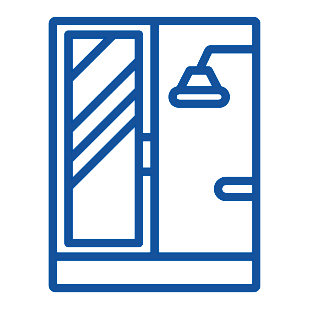 Maryland shower door installation icon. Modern bathroom enclosure with glass door and shower head outline | American Glass and Door